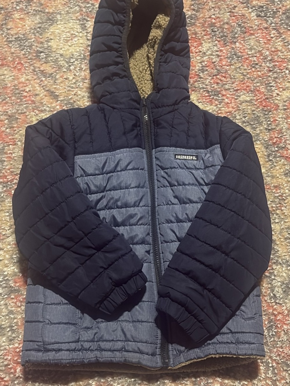 OshKosh B'gosh Navy and Light Blue Reversible Hooded Puffer Jacket